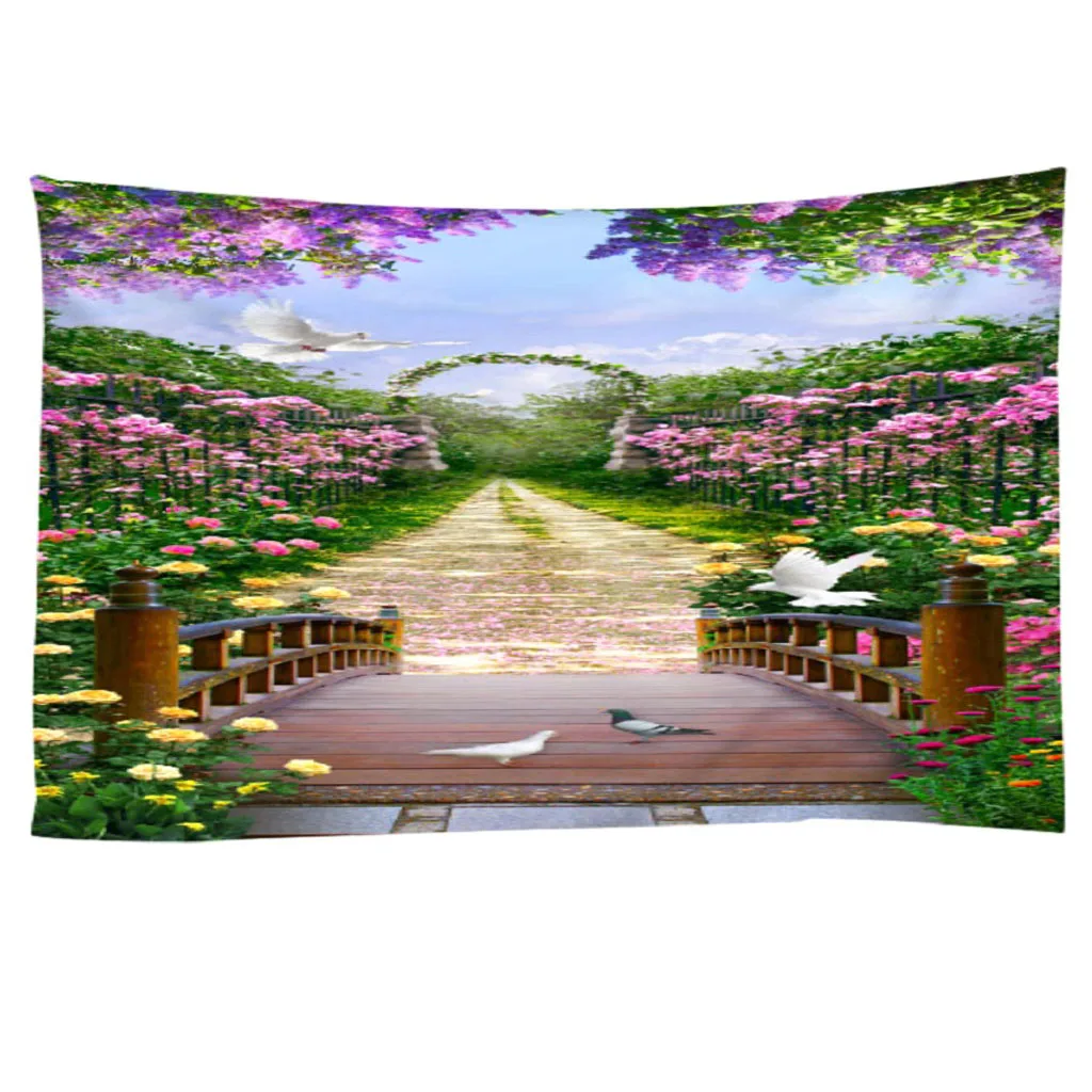Mājas Dekori Gobelēns, ar Ziedu Ceļš, Dekoratīvie Augi, Dārzu, Apstādījumu, Guļamistaba, Dzīvojamā Istaba Kopmītnes Sienas Karājas Gobelēns