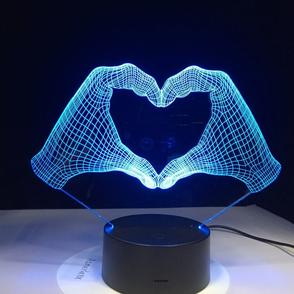 Mīlestība Sirdī, Roku Žestu 3D LED Lampas Nakts Gaisma ar 7 Krāsas, Gaismas, Mājas Apdare, Lampas, Pārsteidzošu Optisko Gaismas Ziemassvētku Dāvanu