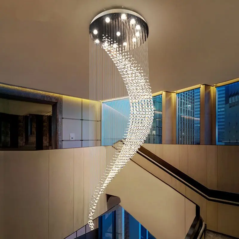 Mūsdienu Kāpnes Kristāla Lustra Luksusa Spirālveida Dizains Zāle Gaismas Armatūra, Kas Dzīvo Ēdamistaba Apturēšanu Vadu Cristal Lampas