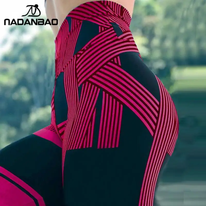 NADANBAO Modes Svītru Stulpiņi Sieviešu Fitnesa Bikses 3D Drukāšanas Push Up Sporta Leggins Slim Treniņu Legins 2021