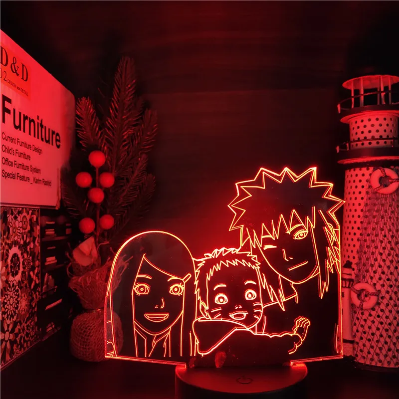 Naruto Minato Kushina Ģimenes 3D Lampas Anime LED Vizuāla Gaismas Bērnu Guļamistaba Dekori Nightlight Krāsains Galda Lampas Bērnu Ziemsvētki Dāvanu