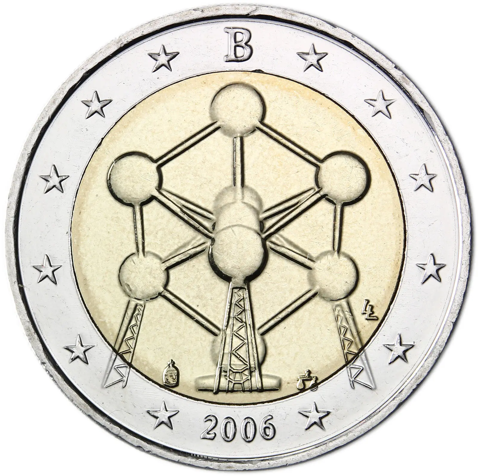 Nekustamā Oriģinālu Monētu Taisnība Eiro Vākšana Piemiņas Monētu Unc Beļģija 2006 Atomu, Tornis 2 Eiro