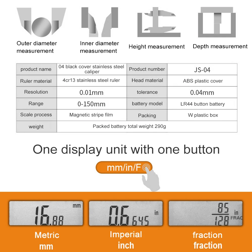 Nerūsējošā Tērauda Digitālais Displejs Suportu 150mm Frakcija LCD Vernier Automātiski Pārvērš Mērījumu Collas Milimetri Suports