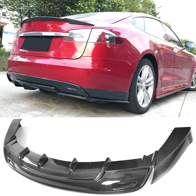 Oglekļa Šķiedras Aizmugures Bufera Difuzoru Lūpu Par Tesla Model S Sedans 4 Durvju 2016 2017 Automašīnas Aizmugurējā Bufera Difuzoru Lūpu Spoilers Sadalītāji