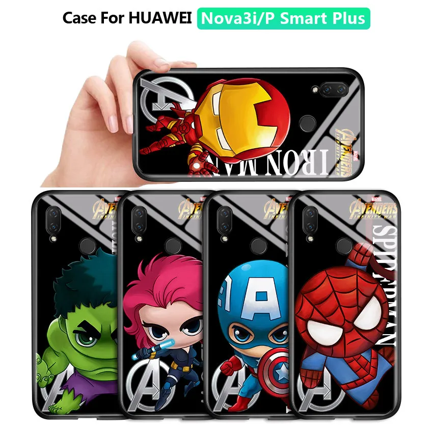 Par Huawei P Smart Plus Gadījumā Nova 3i Karikatūra Brīnums Avenger Supervaronis Ironman Zirnekļcilvēka Glancēts Vāks Rūdīta Stikla Gadījumā Korpuss