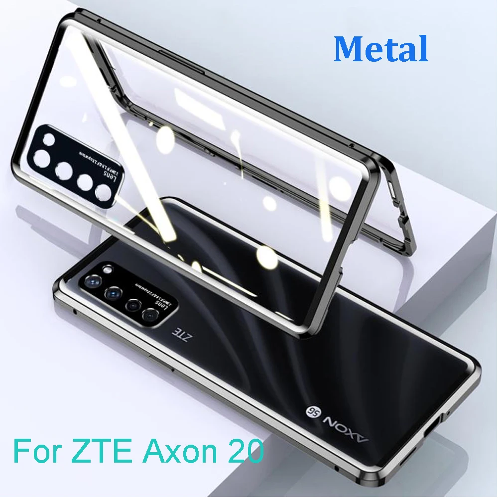Par ZTE Axon 20 5G Gadījumā Metāla Karkasa, rūdīta stikla Vāks ZTE Axon20 A2121 telefonu Gadījumos