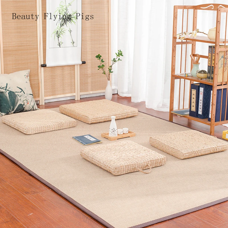 Pastorālā vēja salmu Japāņu meditācijas spilvenu tatami matrača, rotangpalmas futon sofa spilvenu mājas apdare spilvenu meditācijas jogas paklājiņš