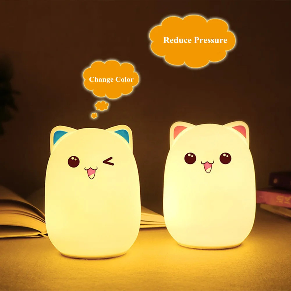 Pieskarieties Sensora Krāsains Kaķis LED Nakts apgaismojums Tālvadības Kontroles RGB Silikona USB Uzlādējams, Guļamistabas Gultas Lampa Bērniem Baby
