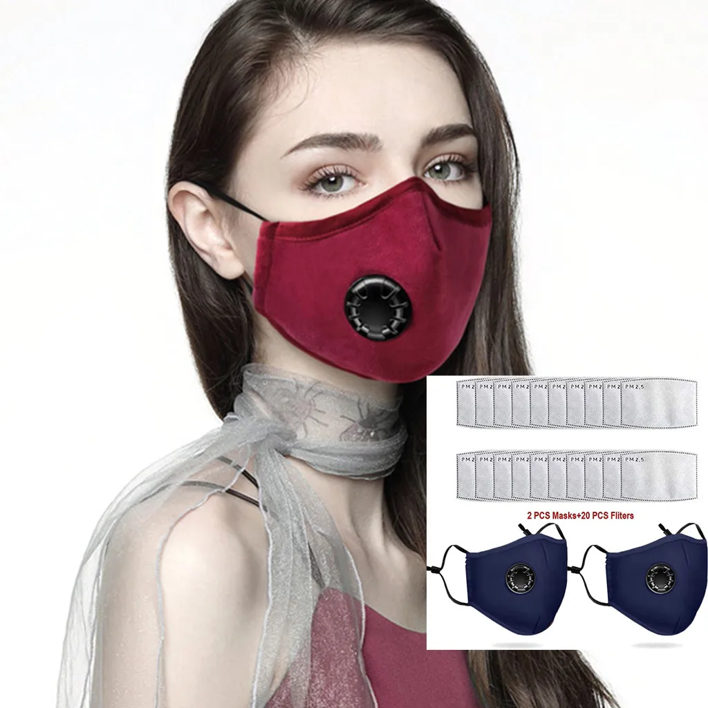 PM2.5 Muti Maska Mazgājams Atkārtoti Kokvilnas Maska Ar Elpošanas Vārsta Muti Segtu nepievelk putekļus Melnā Maska Filtrs Anti-putekļu Maskas