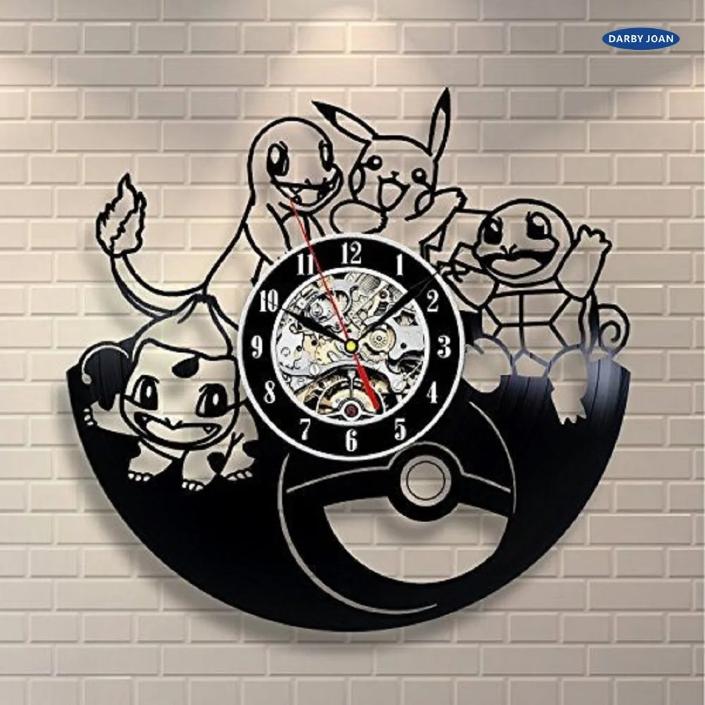 Pokemon Dāvanu Sienas Pulkstenis Vinila Ierakstu Mākslas Dekoru Vintage reloj,sienas pulkstenis saat modinātājs reloj liels sienas pulkstenis duvar saati