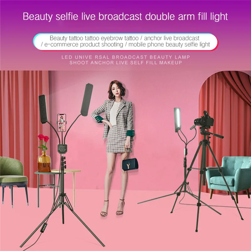 Portatīvo soft light dubultā roku aizpildīt gaismas led riņķa gaisma ar statīva turētājs, selfie fotogrāfija video live studio grims
