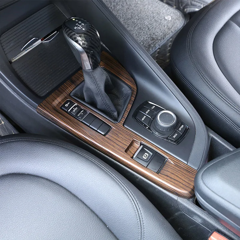 Priežu Koksnes Graudu ABS Chrome Pārnesumu Pārslēgšanas Panelis Sequin Vāciņš Melns BMW X1 F48 2016-2018 Auto Piederumi LHD