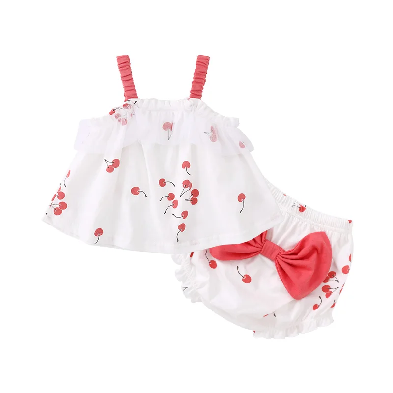 Pureborn 2gab Toddler Baby Girl Dress Set Baby bez Piedurknēm Kleita+Bloomer ar Bowknot Savirmot Mežģīnes Vasaras Baby Puse Kleita