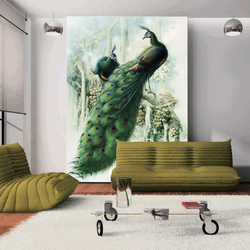 Pāvs Lielu 3D Sienu Gleznojumi Ūdensizturīgs neaustu Foto Tapetes, Dīvāns TV Fona Sienas Mākslas Dekoru Papel Sienas Vintage