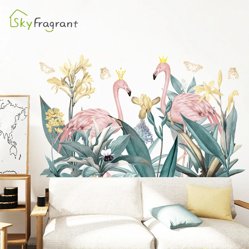 Radošā Tropu Lapas Flamingo Sienas Uzlīmes, Dzīvojamā Istaba Dekori Meitene Guļamistabas Sienas Dekori Mājas Apdare Pašlīmējošās Uzlīmes