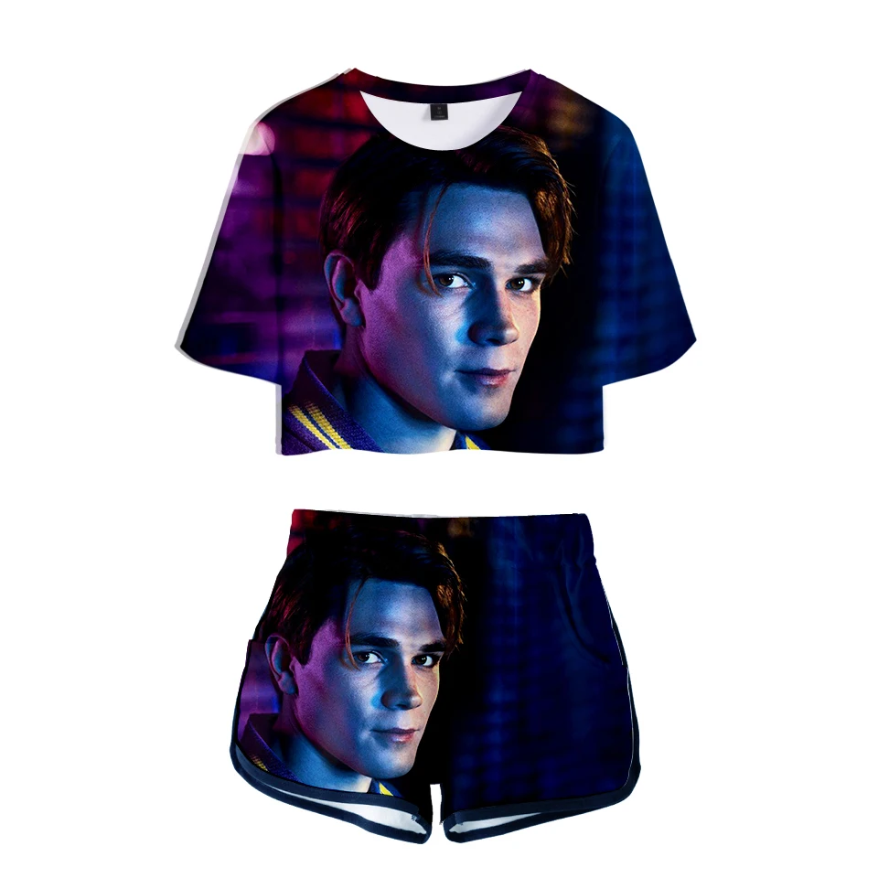 Riverdale Jaunu divdaļīga Vasaras Print T-krekls Atdzist Karstā Spēles Modes Dāmas Sexy Pliks Īsām piedurknēm+Bikses Kopa