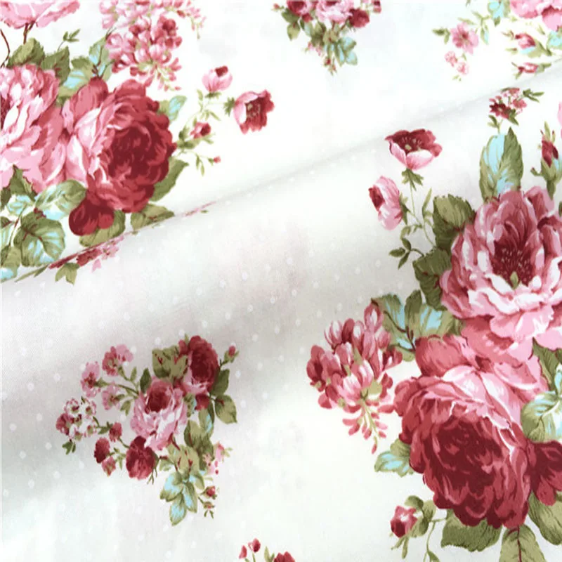Romantiska Polka Dot Sarkans Zied Rožu Ziedi Apdrukāta Kokvilnas Audumu Ziedu, Audumu DIY Šūšana Gultas Quilting Apģērbi