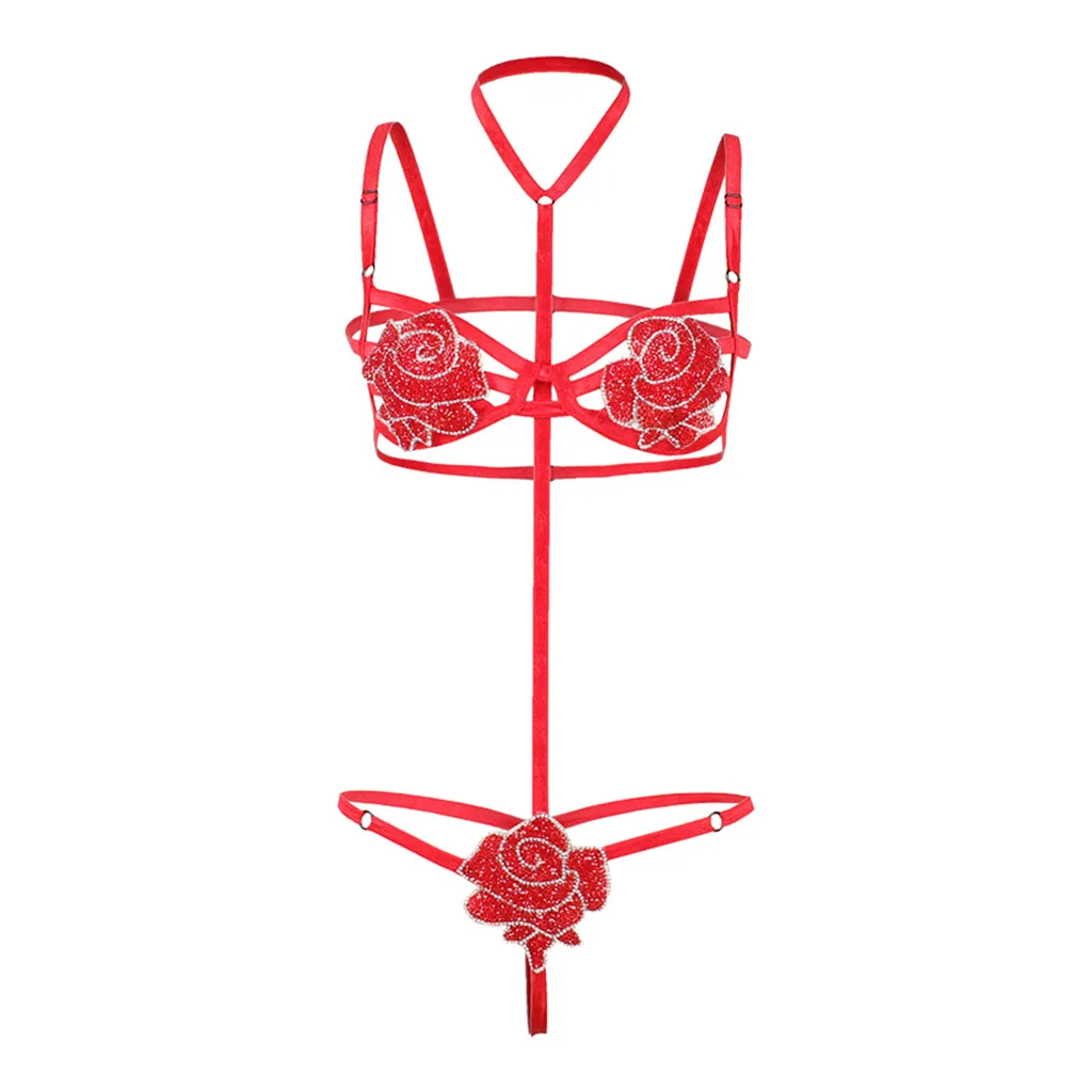Sarkans Sieviešu Sexy Apakšveļa, Korsešu Cietā Aplikācijas Underwire Sleepwear Apakšveļas Komplekts Femme Erotiskā Veļa, Babydoll Krūšturis Komplekti