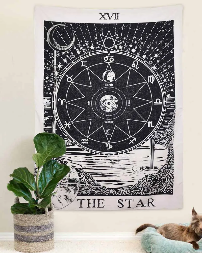 Saule, Zvaigznes, Mēness Gobelēns Sienas Karājas Maģija Viduslaiku Vintage Tarot Zīlēšana Sienas Gobelēns Astroloģija Gobelēns Segu