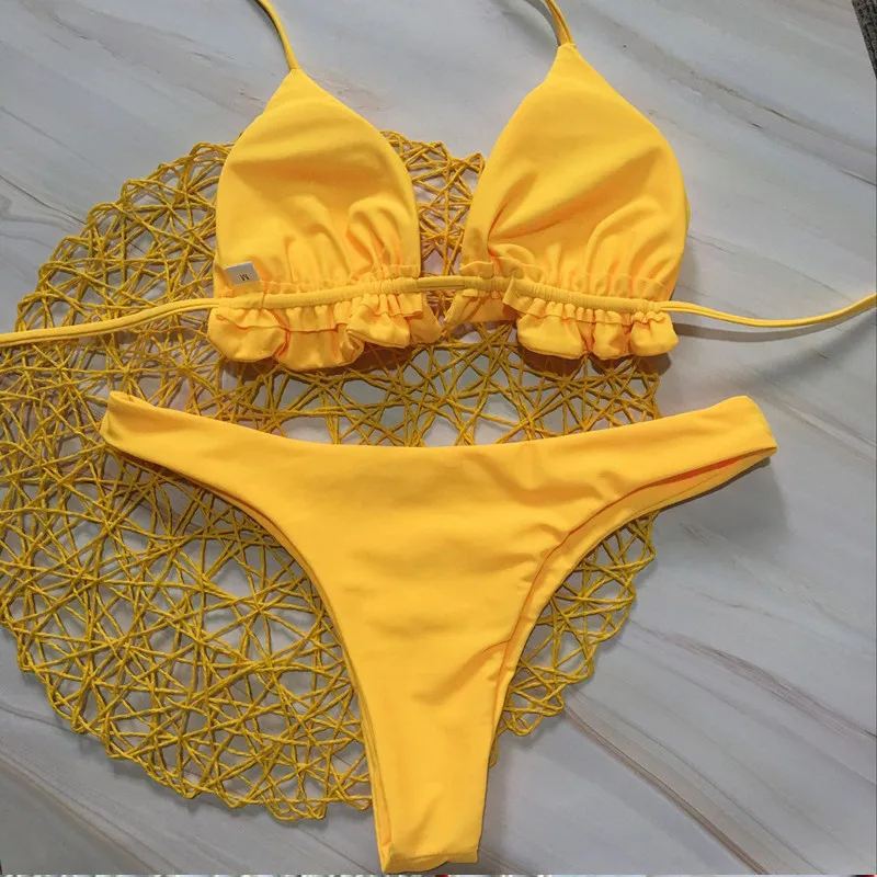 Sieviešu Bikini Komplekts 2019 Vasaras Pārsējs Peldkostīmu Seksīgas Mežģīnes Up Vienkāršā Dāmas Peldkostīms, Peldbikses Beachwear