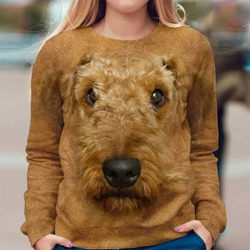 Sieviešu Ikdienas O Kakla Gudrs Suns 3D Drukas Blūzes Pavasara Rudens garām Piedurknēm Mīksti Džemperi, Topi Streetwear Svītru Drukāt Krekls Blusas