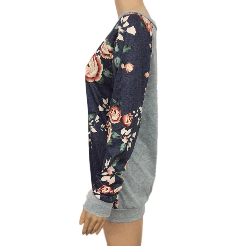 Sieviešu Ikdienas Ziedu Līmēšana Raibs O-Veida Kakla T-Krekls, Pulovers Modes Krekls Pilnu Piedurknēm Topi Pavasara Apģērbu Bezmaksas Piegāde