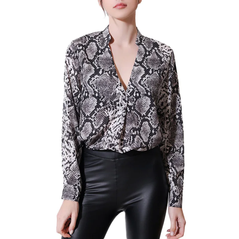 Sieviešu Modes garām Piedurknēm Leopards Drukāt Blūze Biroja Dāma V Kakla Krekls OLA Puse, Mīksti Topi, Streetwear Plus Lieluma Blūzes Kritumu