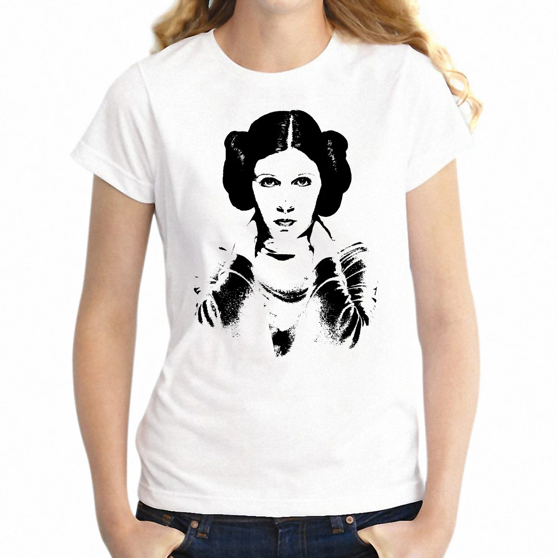 Sieviešu Modes Īsām Piedurknēm T Krekls Princese Leia Artsy Melnā Un Baltā Skaistu Zīmējumu Meitene ir T Tee Harajuku Streetwear