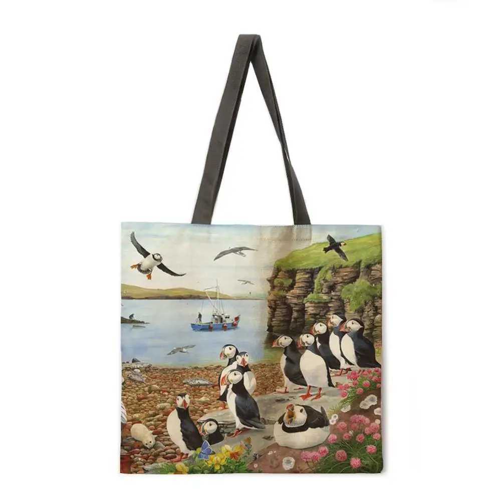 Sieviešu pludmales salokāma soma pleca soma, iepirkumu soma, eļļas glezna māja drukāt tote soma veļa gadījuma tote soma atkārtoti