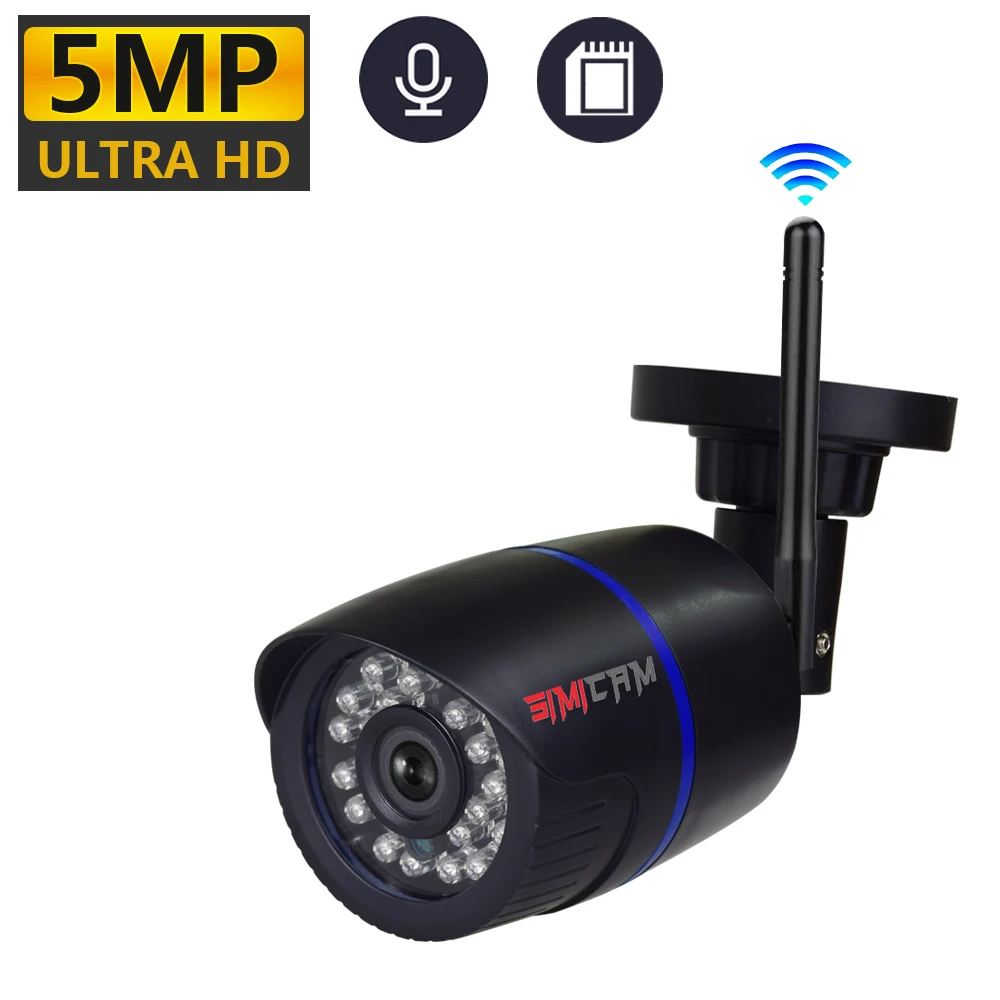 Simicam 5MP 2KHD smart Wifi IP Kamera Outdoor ONVIF P2P Audio CCTV Ar SD atmiņas Kartes ports Bezvadu ICSee Video Novērošana ar wifi