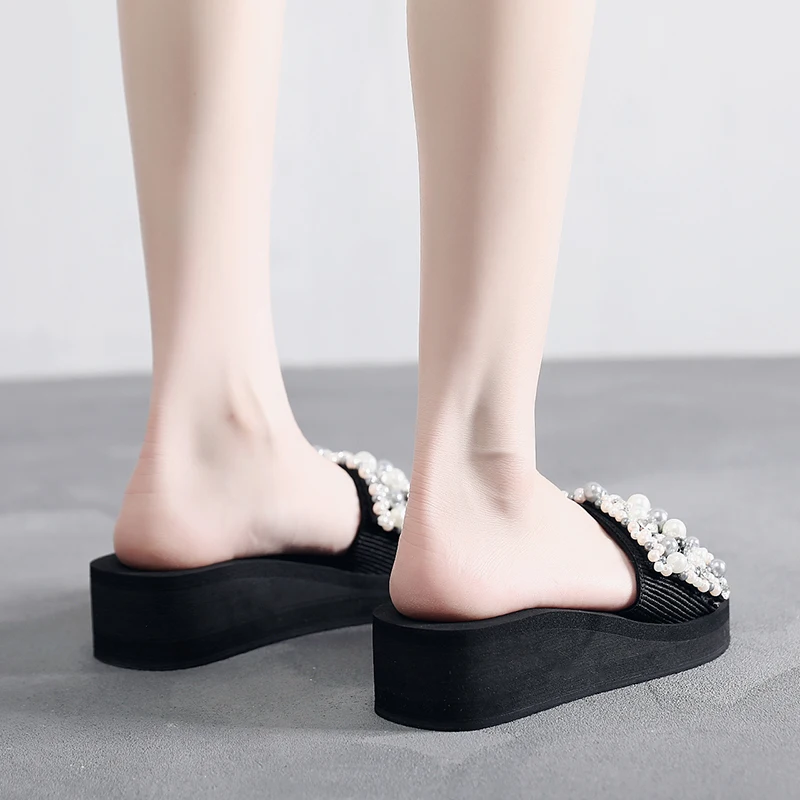 SLAVENU ZĪMOLU PATS Dizains, Modes 2020 ZA Sievietes, Dāmas Vasaras čības un sandales Pērles Kurpes Augšējā Blokā Papēža Sievietēm slaidi