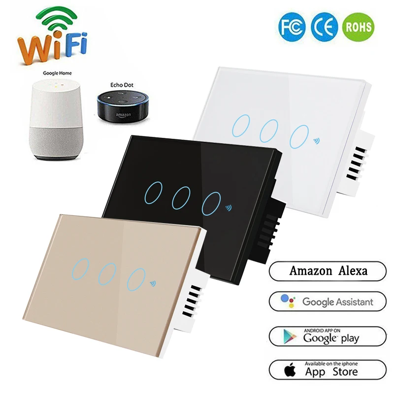 Smart Slēdzis 1-3Gang WiFi & RF 120 Tips Smart Sienas Touch Gaismas Slēdzi Smart Home Automation Modulis Tālvadības ASV Standarta