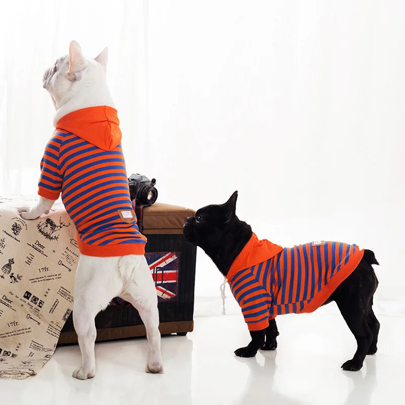 Suņu Apģērbu Maziem Suņiem Pavasara Rudens Hoodies franču Buldogs Chihuahua Kokvilnas Džemperis Svītrainām Plānas Apģērbs Kucēns Gaismas