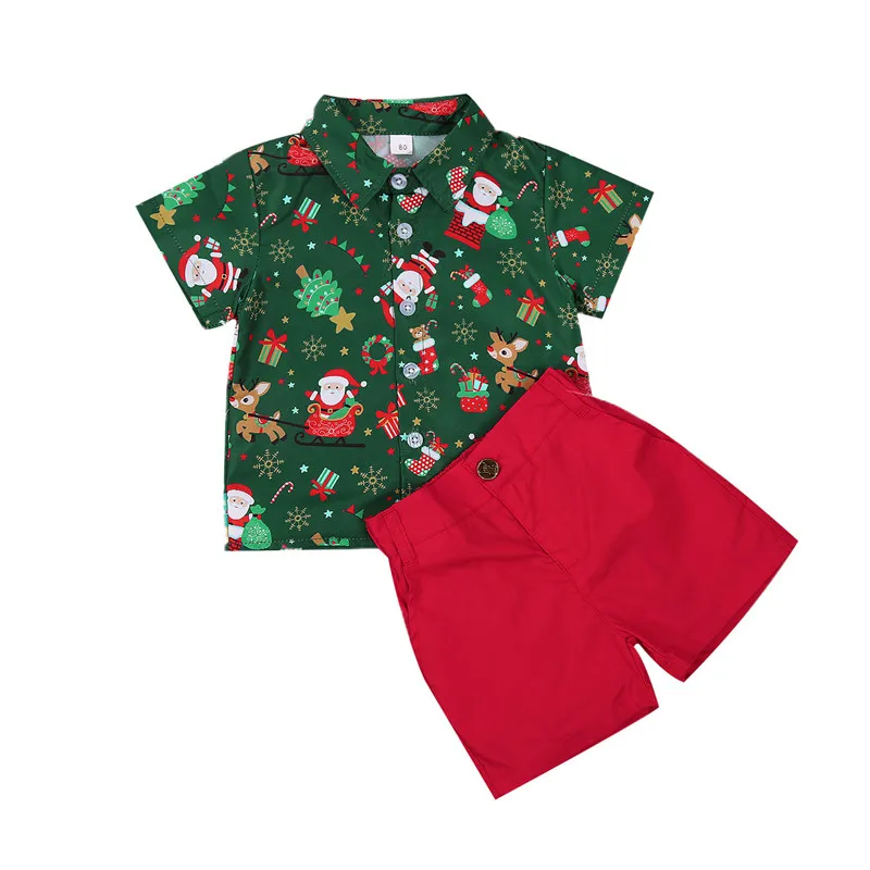Toddler Baby Boy Ziemassvētku Apģērbu Komplekts Mazulis Īsām Piedurknēm Santa Drukāt Krekli Sarkanās Bikses, Bikses Kungiem-Uzvalks 2GAB Ziemassvētki Apģērbs 1-6Y