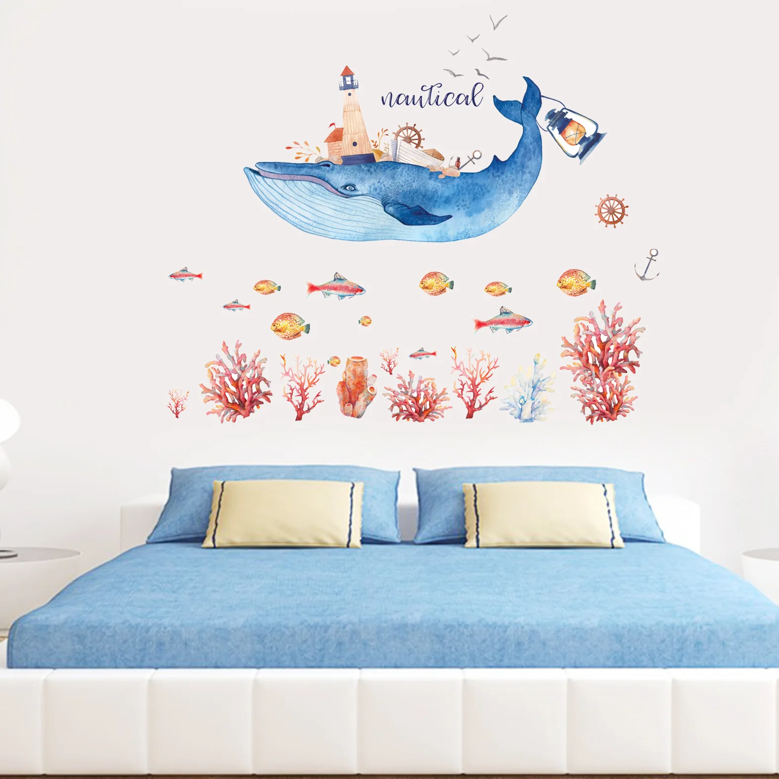 Tofok Zemūdens Vaļu Koraļļu Rifu PVC Sienas Uzlīmes, Dzīvojamā Istaba Bērnu Istabas Akvarelis DIY Art Sienas Uzlīmes Kopmītnes Oficiālais Apdare