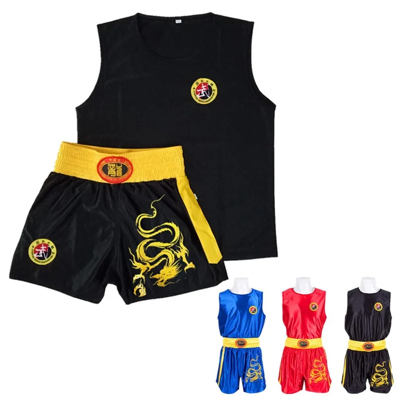 Unisex Boksa Vienotu Sanda Uzvalks Kongfu Vienotu Bruce Lee Ušu Apģērbu Cīņas Mākslas Performance Kostīms, Bērnu, Pieaugušo