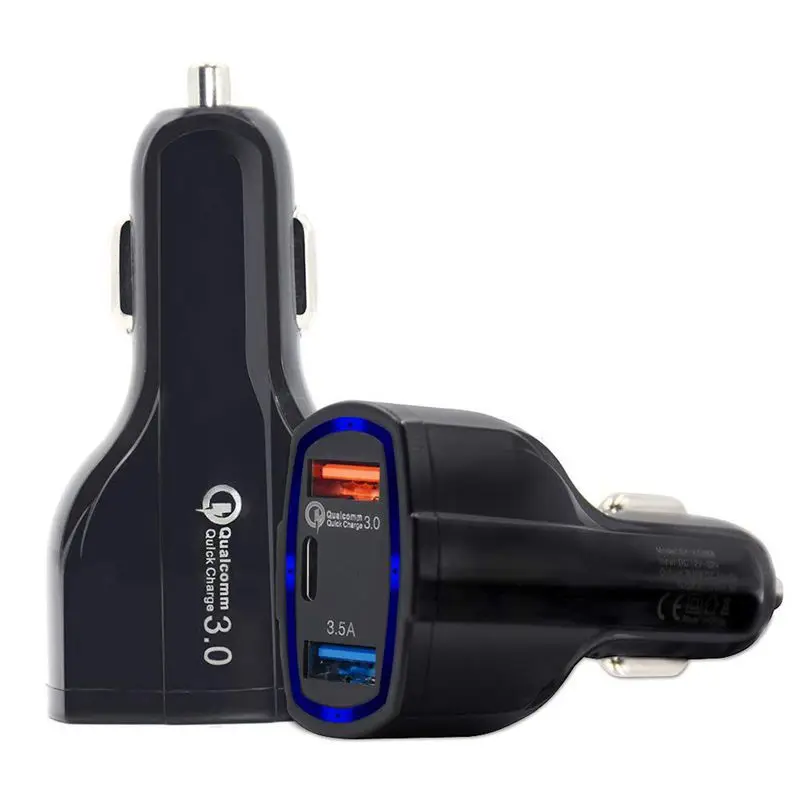 USB C Tipa Automašīnas Lādētājs -USB C Ātri Uzlādēt 3.0 USB Automašīnas Lādētājs(2 USB Porti, 1 C Tipa Porti) priekš Iphone, Samsung Galaxy S8 S9 Plus