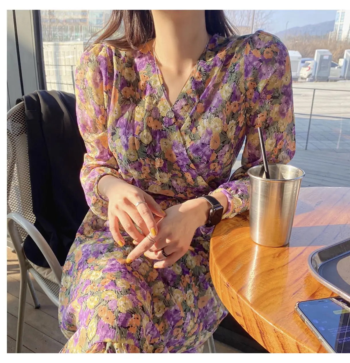 VICONE Dienvidkoreja ins pavasara salds, romantisks temperaments ziedu šifona kleita