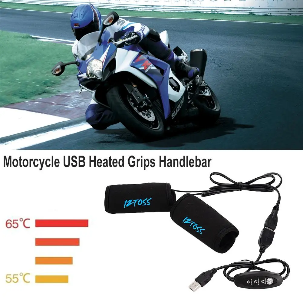 Viens Pāris Motociklu USB Apsildāmi Rokturi Stūrei ar Temperatūras Kontroles Slēdži