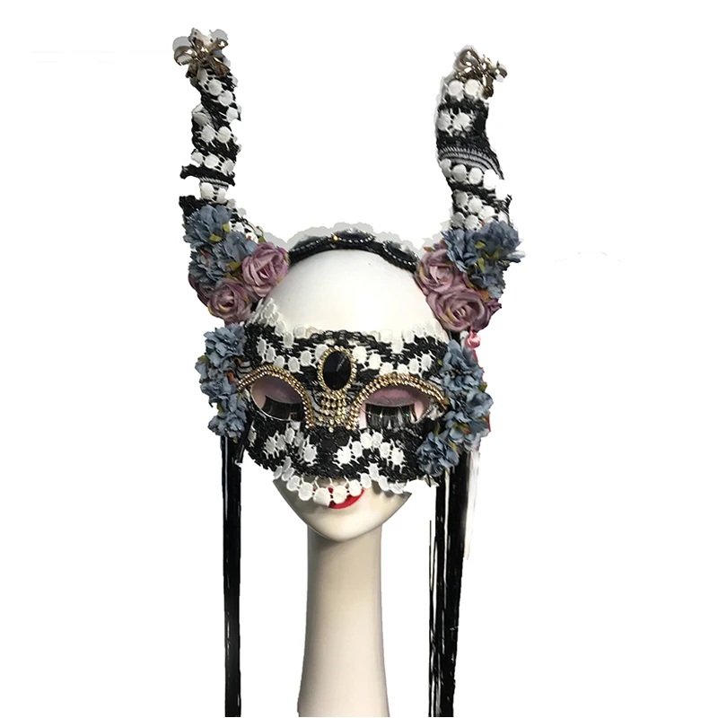 Vintage Steampunk Galvu Ziedu Pušķi Maska Headpieces Puse Galvas Tiara Ragu Halloween Lolita Galvu Piederumi