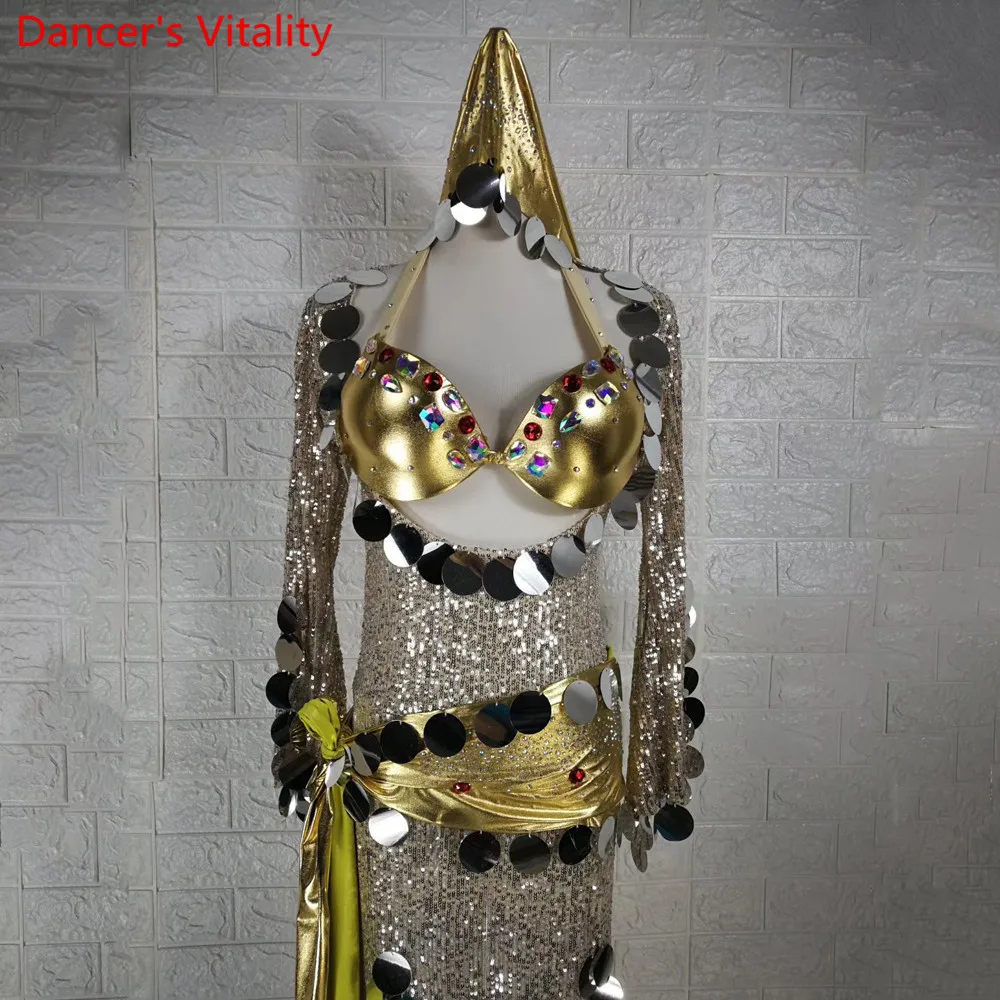 Vēdera Deju Konkurss Uzvalks Shiny Diamond Drēbes Sequin Krūšturis, Jostas, Galvas Kopa Austrumu Bungas, Indiešu Dejas Skatuves Sniegumu Outf