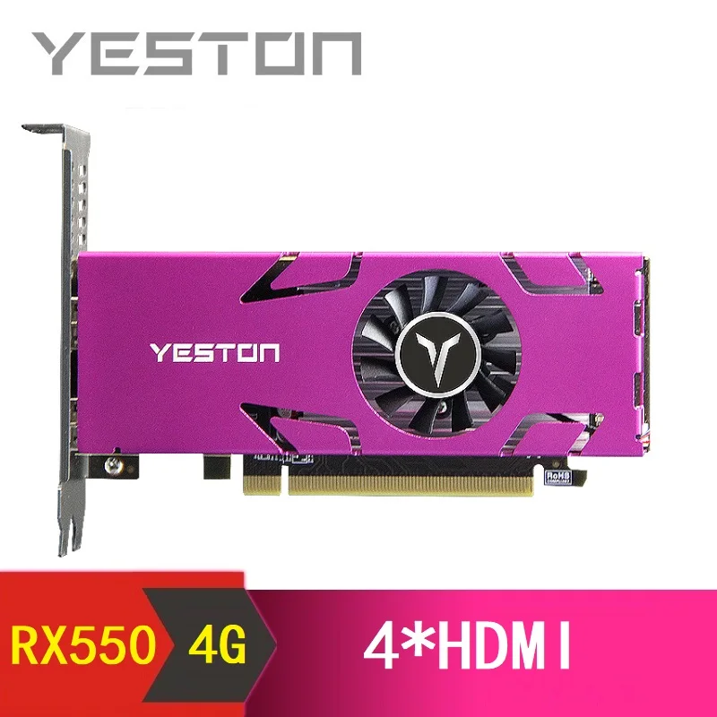 Yeston Radeon RX550 4GB GDDR5 128 bitu Atbalsta 4 ekrāniem HDR Spēļu galda datoru PC atbalsta 4K 4*HDMI Video Grafikas Kartes