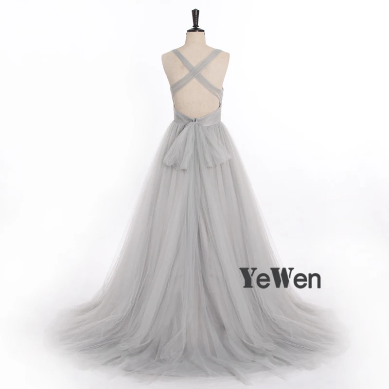 YeWen Loku Princese Gaismas sudraba Līnija, kas Garā vakarkleita Backless Modes Eleganti Tilla Vakara Tērpi 