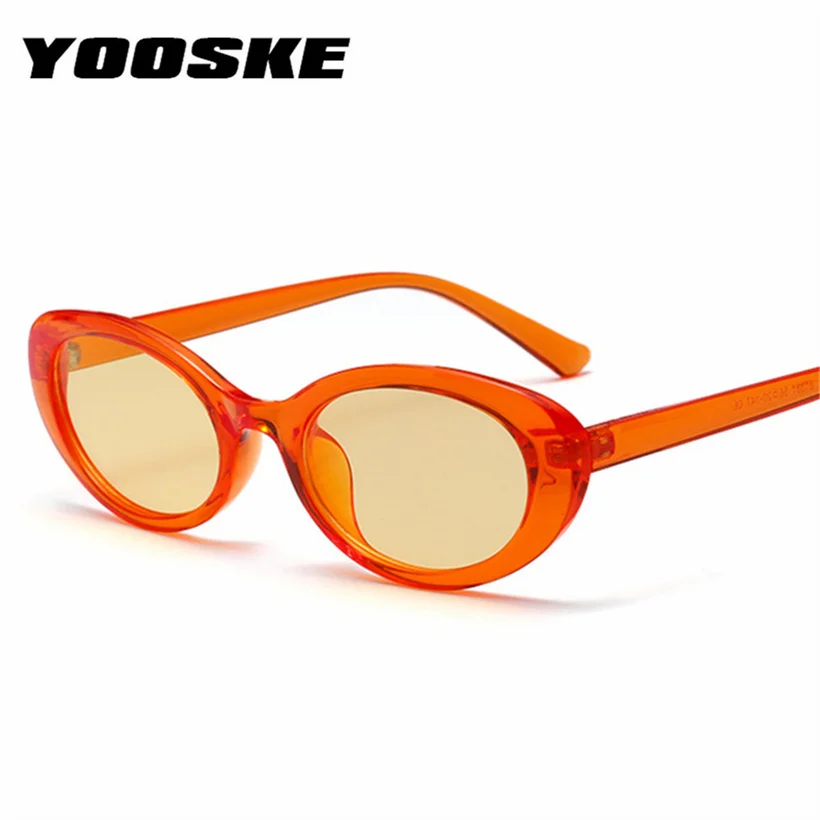 YOOSKE Sieviešu Vintage Ovāls Modes Saulesbrilles Candy krāsas Sunglass Vīriešiem Retro Zīmola Dizainere Dzeltena Glssess