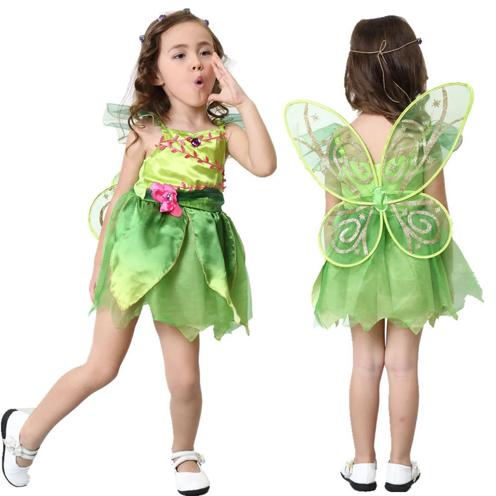 Zaļā Tinkerbell Pasaku Kostīms Lāpīt Bell Princese Iedomātā Kleita ar spārnu Halloween Cosplay Apģērbu (ietver wing)