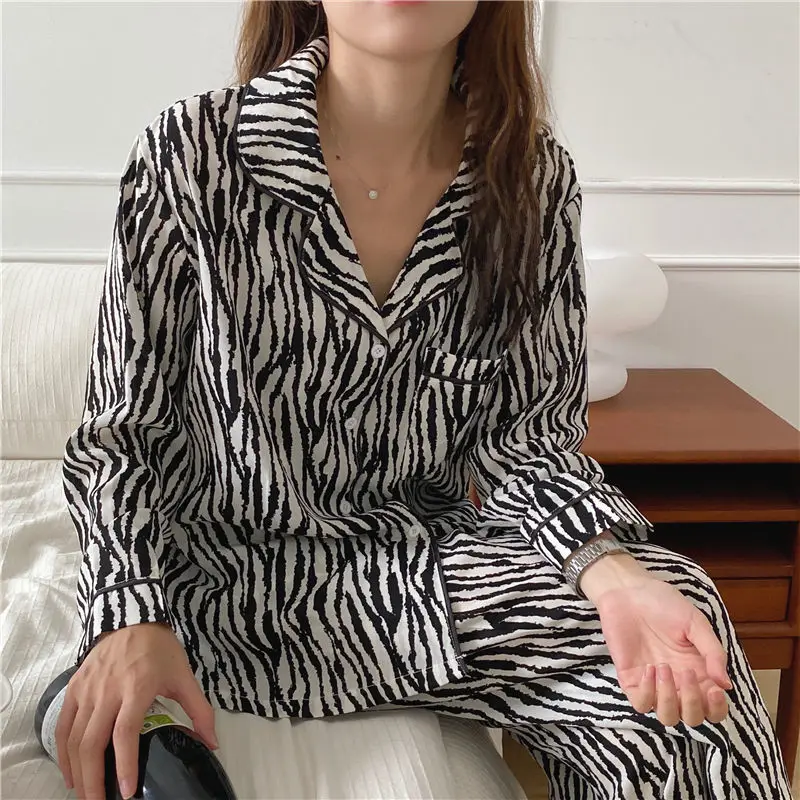 Zebra Modelis Pidžamu Sieviešu Kokvilnas Sieviešu Apģērbs Pavasara Vasaras 2021 Sleepwear Uzstādīt garām piedurknēm Bikses Divas Gabals, kas Sievietēm