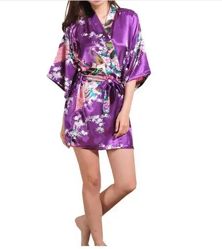 Zīmola Purpurs Sieviešu Iespiests Ziedu Kimono Kleita Kleita Ķīniešu Stilā Zīda Satīna Drēbes Naktskrekls Ziedu S M L XL XXL