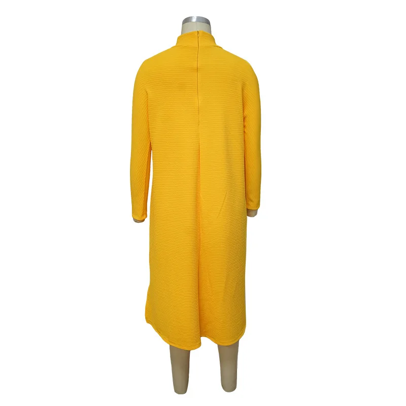 āfrikas streetwear dzeltenu kleitu līnijas, kas stāv apkakle gadījuma zaudēt lielajam vestidos sieviešu fall rudens drēbes midi kleitas 2020
