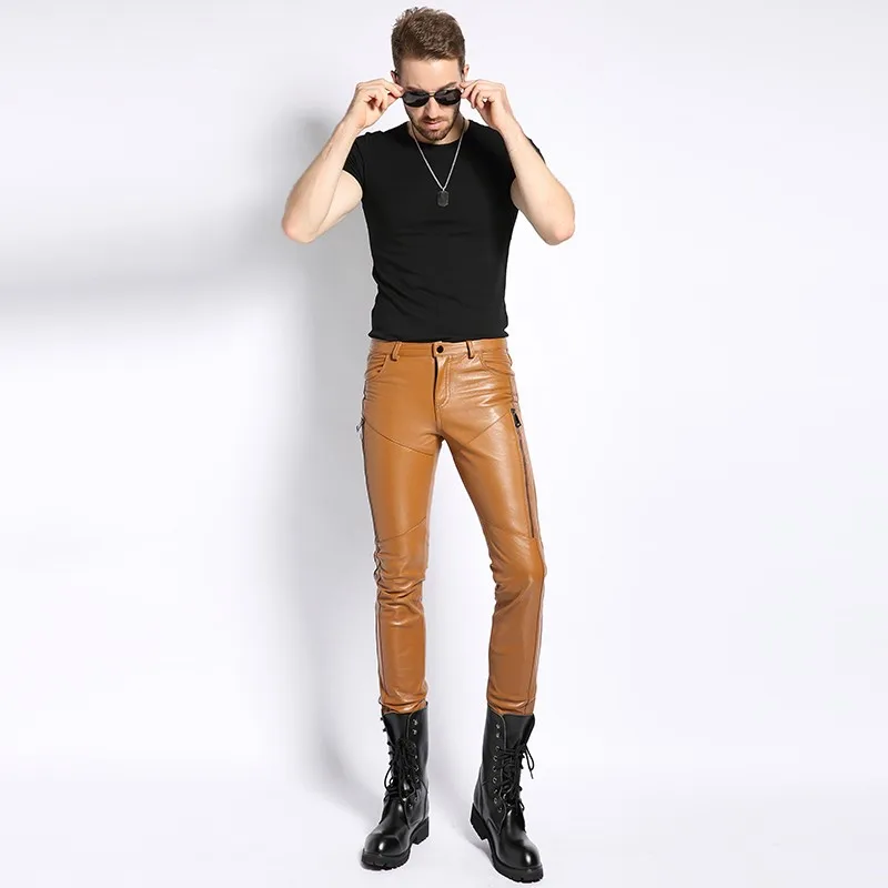 Īstas Ādas Bikses Vīriešu Apģērbu 2019 Streetwear Nekustamā Dabīgās Aitādas Casual Slim Pencil Bikses High Street Rāvējslēdzēji Bikses