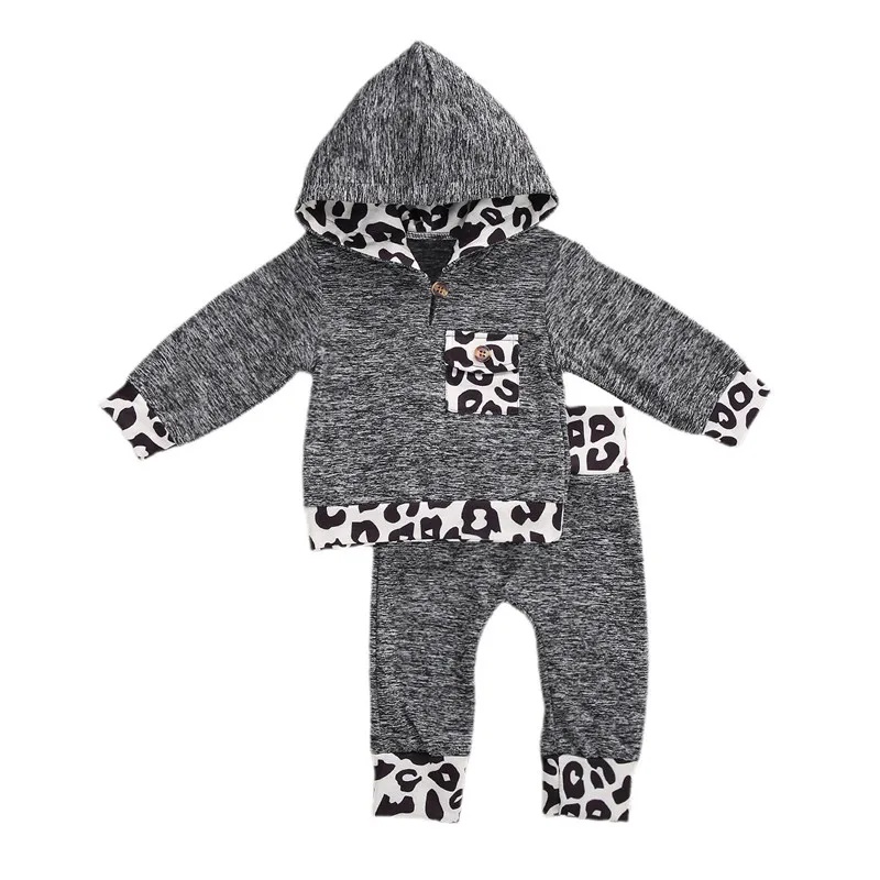 0-12M Jaundzimušais Mazulis Baby Zēni Meitenes Ietilpst Apģērbs, Modes Leopards Izdrukāt Kabatas pelēkā vārna Bikses, uzvalks 2gab Apģērbu Komplekts